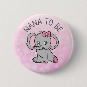 Badge Rond 5 Cm NANA, éléphant rose, à Baby shower