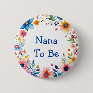 Badge Rond 5 Cm Nana To Be Floral rose et Baby shower bleu