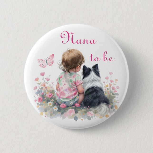 Badge Rond 5 Cm Nana to be | Pink Baby and Puppy Baby Shower (Devant)