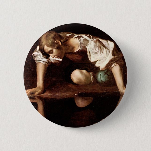 Badge Rond 5 Cm Narcisse, Caravaggio (Devant)