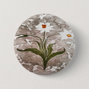 Badge Rond 5 Cm Narcisse Sur Marbre