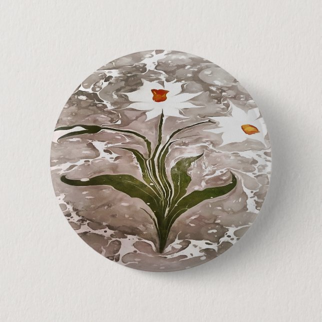 Badge Rond 5 Cm Narcisse Sur Marbre (Devant)