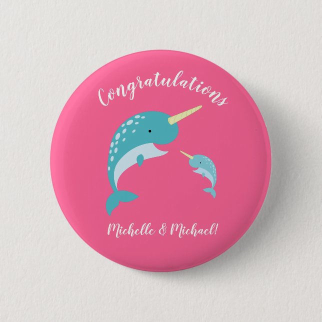 Badge Rond 5 Cm Narwhal Baby shower Rose fille mignonne (Devant)