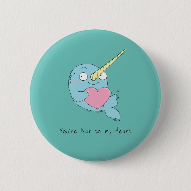 Badge Rond 5 Cm Narwhal Hugging Coeur Saint-Valentin Bouton (Devant)
