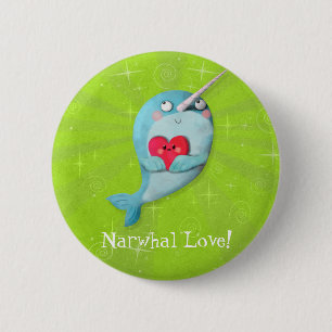 Badge Rond 5 Cm Narwhal mignon avec le coeur