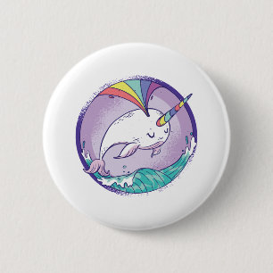 Badge Rond 5 Cm Narwhale arc-en-ciel