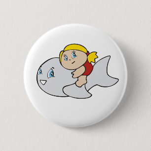 Badge Rond 5 Cm Natation de fille avec le dauphin