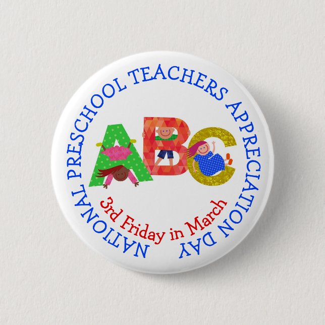 Badge Rond 5 Cm National Preschool Teachers Appreciation Day (Devant)