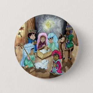 Badge Rond 5 Cm Nativité de Noël