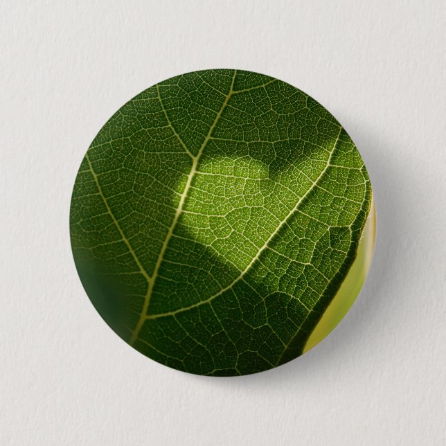 Badge Rond 5 Cm Natural Heart on Green Leaf (Devant)
