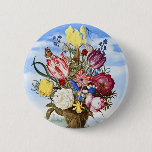 Badge Rond 5 Cm Nature morte florale de l'Âge d'or néerlandais vin
