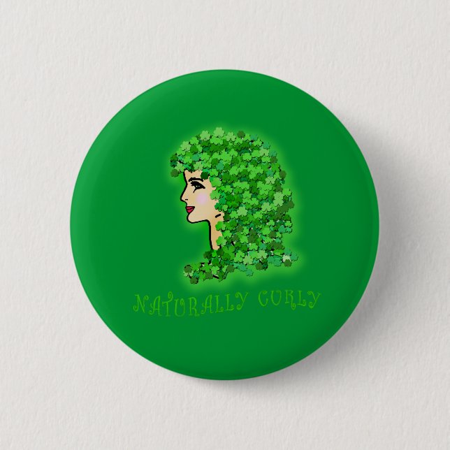 Badge Rond 5 Cm Naturellement Curly ! Avec les Shamrocks irlandais (Devant)