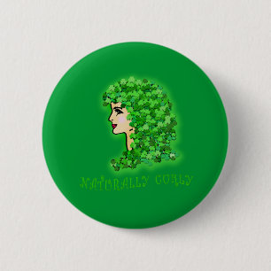 Badge Rond 5 Cm Naturellement Curly ! Avec les Shamrocks irlandais