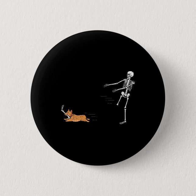 Badge Rond 5 Cm Naughty Corgi Chien Fun Skeleton Halloween (Devant)
