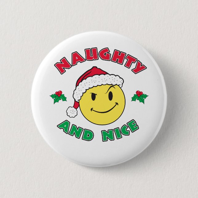 Badge Rond 5 Cm Naughty et Nice - Happy Face (Devant)
