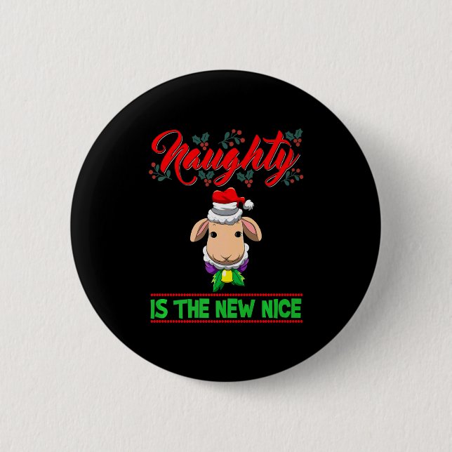Badge Rond 5 Cm Naughty Is The New Nice Christmas Santa Xmas Premi (Devant)