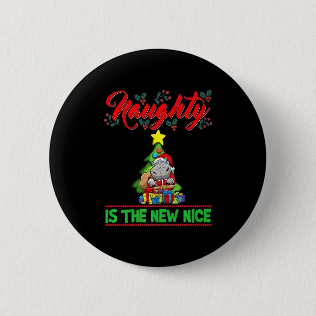 Badge Rond 5 Cm Naughty Is The New Nice Christmas Santa Xmas Premi (Devant)