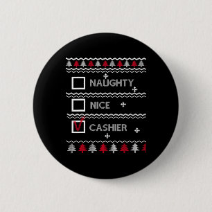 Badge Rond 5 Cm Naughty Nice Caissier Festif Hiver Vilain Noël