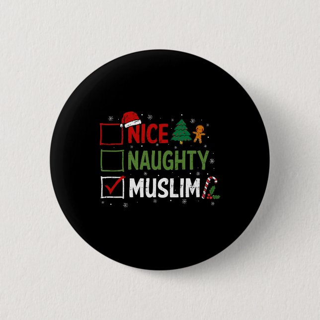 Badge Rond 5 Cm Naughty Nice Musulman Pajamas de Noël Père Noël (Devant)