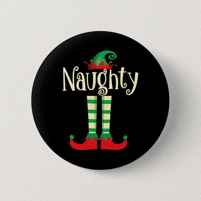 Badge Rond 5 Cm Naughty Ou Joli Couple De Noël Le Naughty Elf (Devant)
