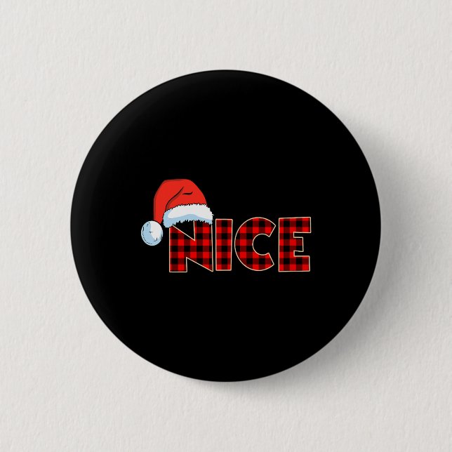 Badge Rond 5 Cm Naughty Ou Nice Noël Couple Buffalo Rouge Plaid (Devant)