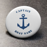 Badge Rond 5 Cm Nautical Classic Anchor Captain Boat Name Navy<br><div class="desc">Navy Blue Classic Nautical Anchor and Your Personalized Boat Name and Customizable Captain Rank Button.</div>