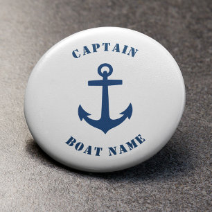 Badge Rond 5 Cm Nautical Classic Anchor Captain Boat Name Navy