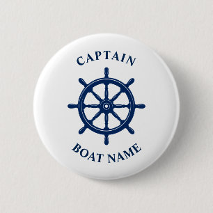 Badge Rond 5 Cm Nautical Ships Wheel Helm Captain Boat Name Navy