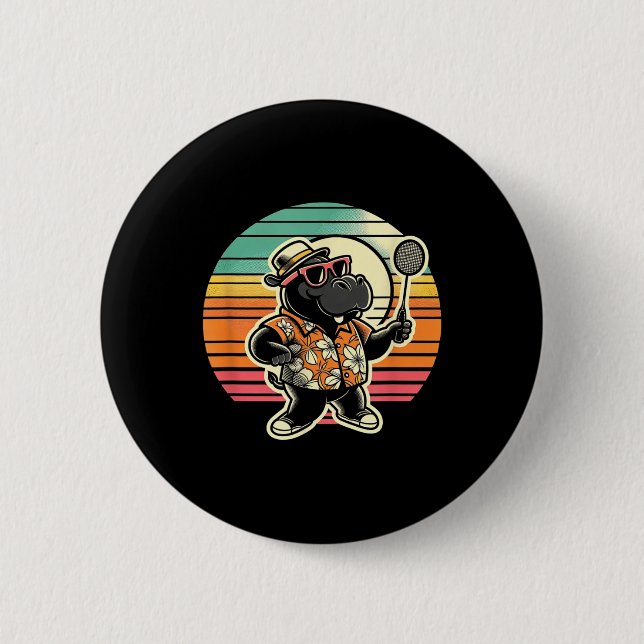 Badge Rond 5 Cm Navette Hippo Badminton (Devant)