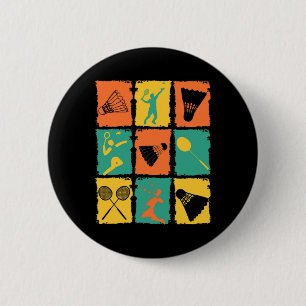 Badge Rond 5 Cm Navette Retro Vintage Dminton Player