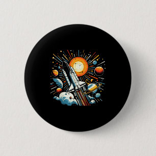 Badge Rond 5 Cm Navette spatiale Soleil Planètes Fusée Galaxie Gar