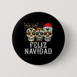 Badge Rond 5 Cm Navidad Sugar Skuls Reindeer Père Noël Mexicain Ch