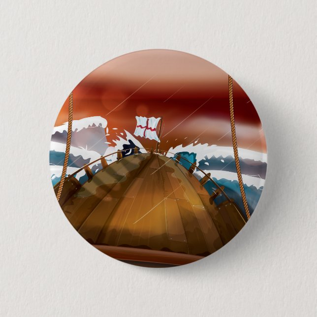 Badge Rond 5 Cm Navire à voile de tempête océanique (Devant)