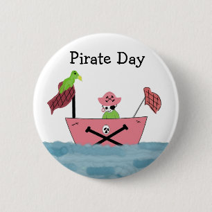 Badge Rond 5 Cm Navire rose Pirate