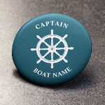 Badge Rond 5 Cm Navires nautiques Helm Helm Capitaine Nom du batea<br><div class="desc">Navires nautiques Turquoises de la Marine Roue - Helm et votre nom de bateau personnalisé et bouton de classement personnalisé du capitaine.</div>