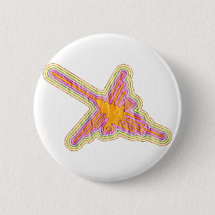 Badge Rond 5 Cm Nazca Lignes Colibri Avec Effet Papier Rincé