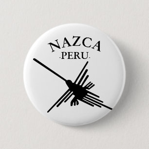 Badge Rond 5 Cm Nazca Pérou Colibri Avec Texte Courbé