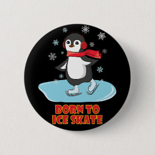 Badge Rond 5 Cm Né À Patinage Sur Glace Patinage Cute Penguin