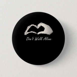 Badge Rond 5 Cm Ne pas marcher - Classique Blanc - Squelette Coeur