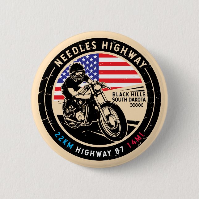 Badge Rond 5 Cm Needles Highway South Dakota Motorcycle (Devant)