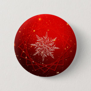 Badge Rond 5 Cm Neige blanche de Noël rouge