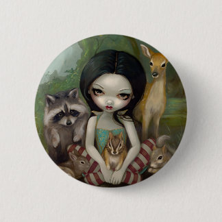 Badge Rond 5 Cm "Neige bouton blanc et de ses amis animaux"