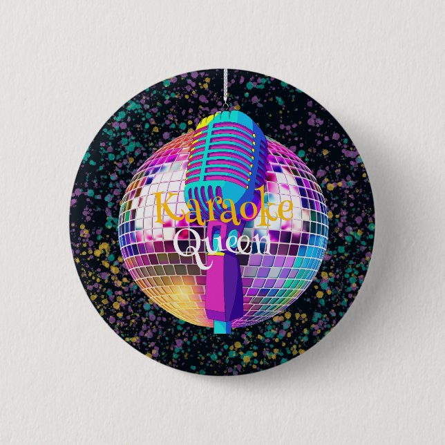Badge Rond 5 Cm Neon Disco Ball Karaoke Queen Cadeau Anniversaire (Devant)
