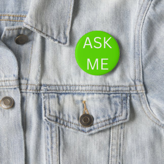 Badge Rond 5 Cm Neon Green Ask Me - Bouton Business & Volunteers