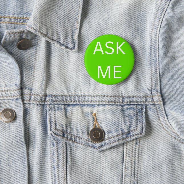 Badge Rond 5 Cm Neon Green Ask Me - Bouton Business & Volunteers (En situation)