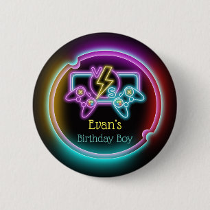 Badge Rond 5 Cm Neon Jeu Anniversaire Fête Personnalisée