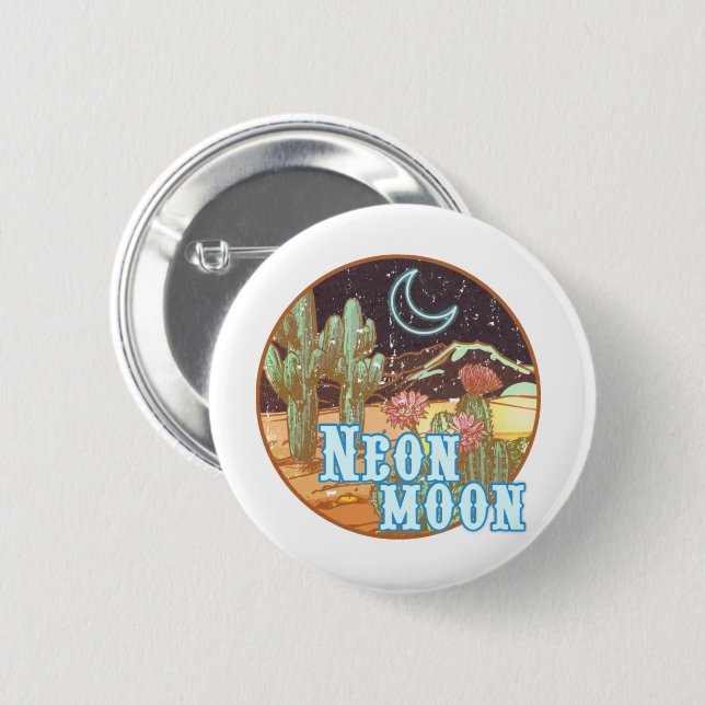 Badge Rond 5 Cm Neon Moon Retro Ouest (Devant & derrière)