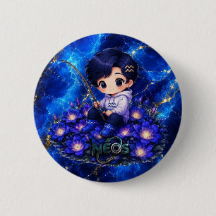 Badge Rond 5 Cm Neos Kawaii Zodiaque Verseau