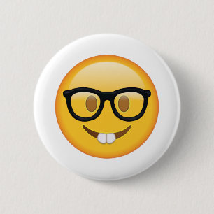 Badge Rond 5 Cm Nerd avec lunettes - Emoji