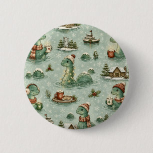 Badge Rond 5 Cm Nessie de Noël Monstre du Loch Ness Confortable Cr